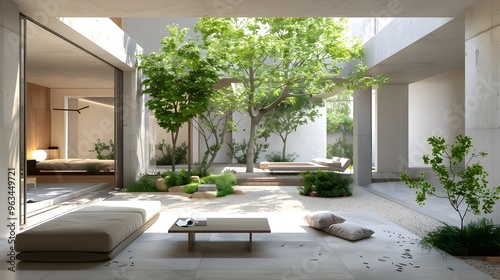 Tranquil Minimalist House with Expansive Courtyard and Bright Natural Lighting