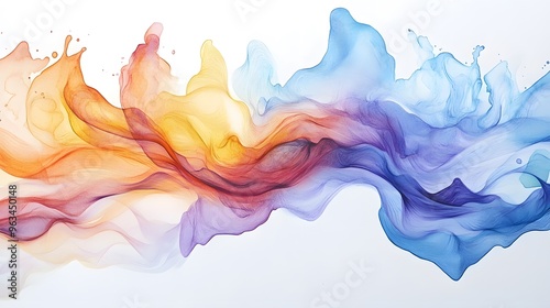 Abstract Watercolor Painting of Blue and Orange Swirls photo