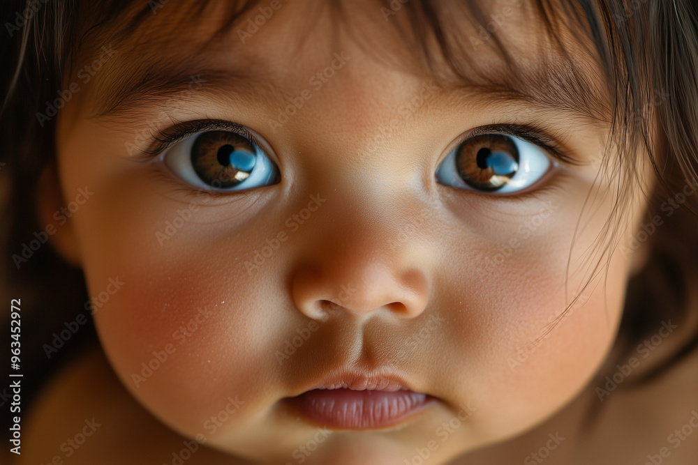 A close-up of a native american indigenous baby with bright eyes, staring directly into the camera, with a pout expression on their face A close-up of a native american indigenous baby with bright eyes, staring directly into the camera, with a pout expression on their face