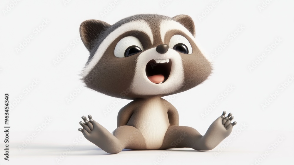 Naklejka premium A cute cartoon raccoon character sitting and expressing joy.