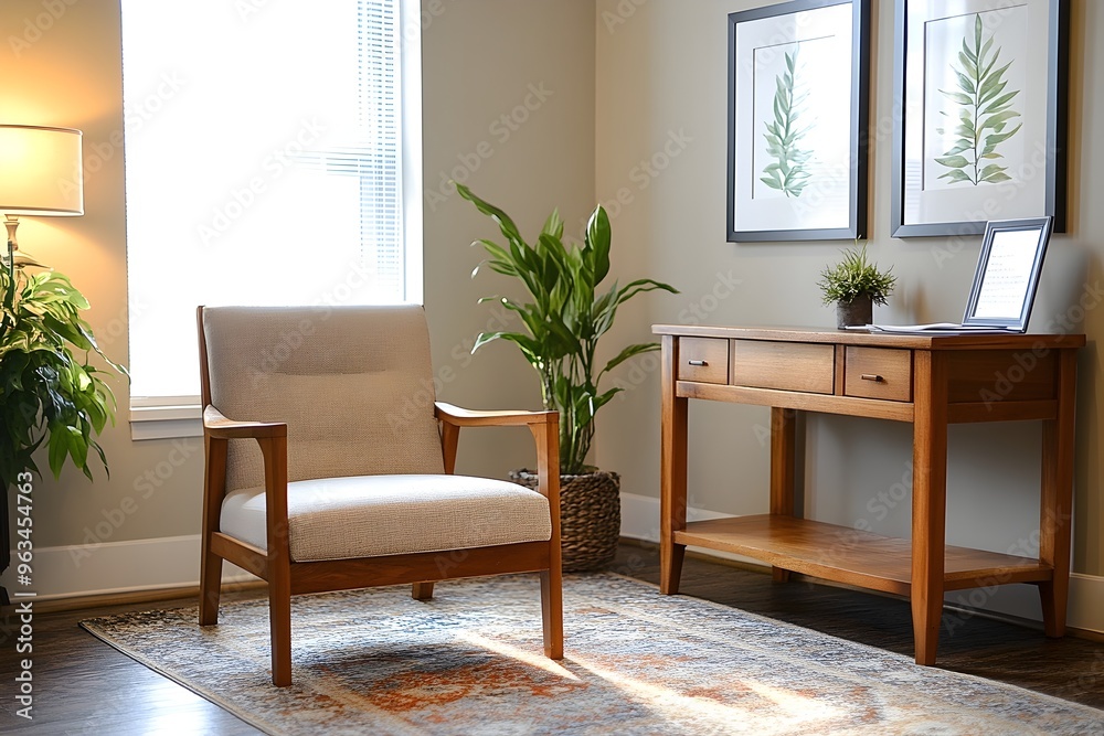 Cozy Therapy Office with Warm Wood Accents and Plush Furniture for Open Discussions and Introspection Cozy Therapy Office with Warm Wood Accents and Plush Furniture for Open Discussions and Introspection