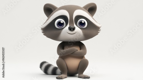 A cute cartoon raccoon character with a friendly expression, sitting with arms crossed.