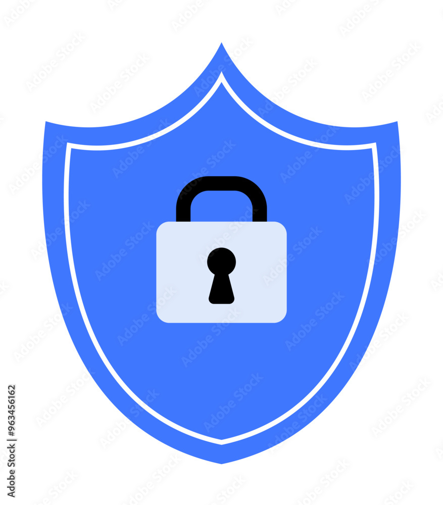 A blue shield with a white border featuring a black and white padlock at its center. The image symbolizes security, protection, data privacy, and safety with a simple and clear design. A blue shield with a white border featuring a black and white padlock at its center. The image symbolizes security, protection, data privacy, and safety with a simple and clear design.