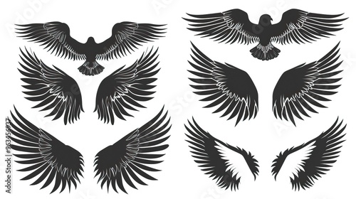 Set of black wings icons. Wings badges. Collection wings badges. Vector illustration