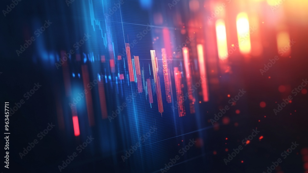 Colorful abstract lights with bright and blurred city background. Financial graphs, stock charts. Colorful abstract lights with bright and blurred city background. Financial graphs, stock charts.