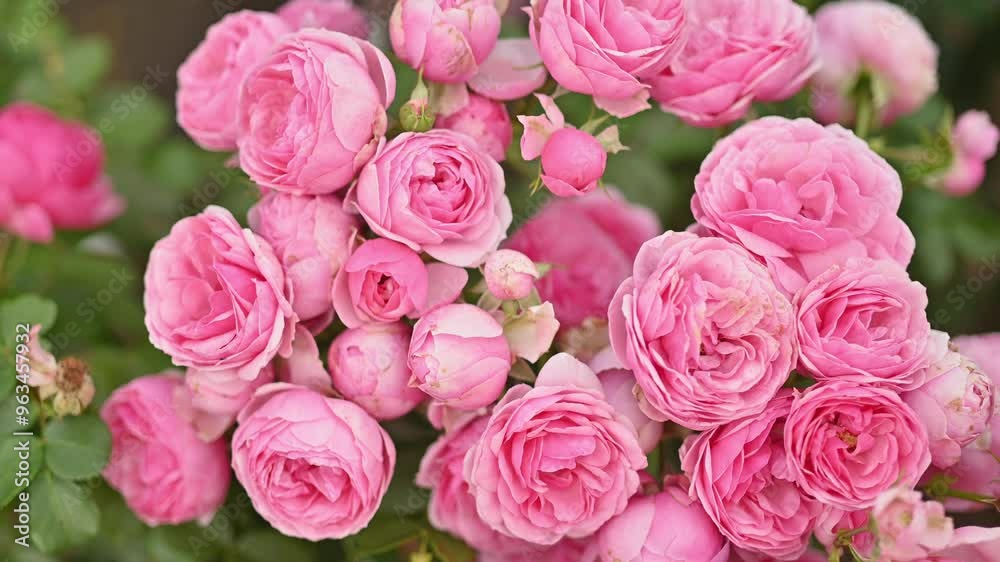 Roses of the Pomponella variety in close-up at the peak of flowering. profusely blooming pink roses Roses of the Pomponella variety in close-up at the peak of flowering. profusely blooming pink roses