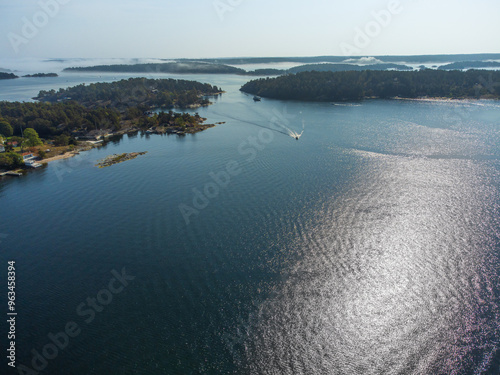Photography Small motorboats in the swedish archipelago near Stockholm, late summer, patchy