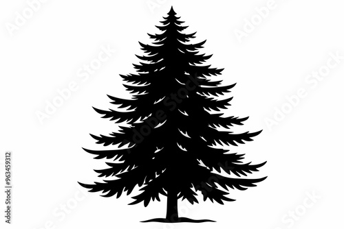 Pine tree silhouette black color on white vector art illustration