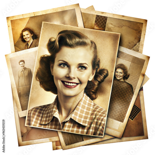 Vintage Collage of Faceless Portraits cut out. isolated on transparent background. Copy space.