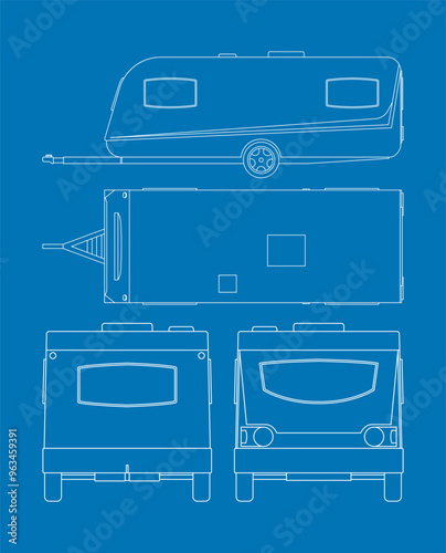 Caravan blueprint for graphic resource. Vector eps 10