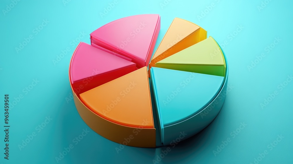Obraz premium Interactive 3D pie chart displaying various financial categories, with animated segments and labels for a dynamic presentation