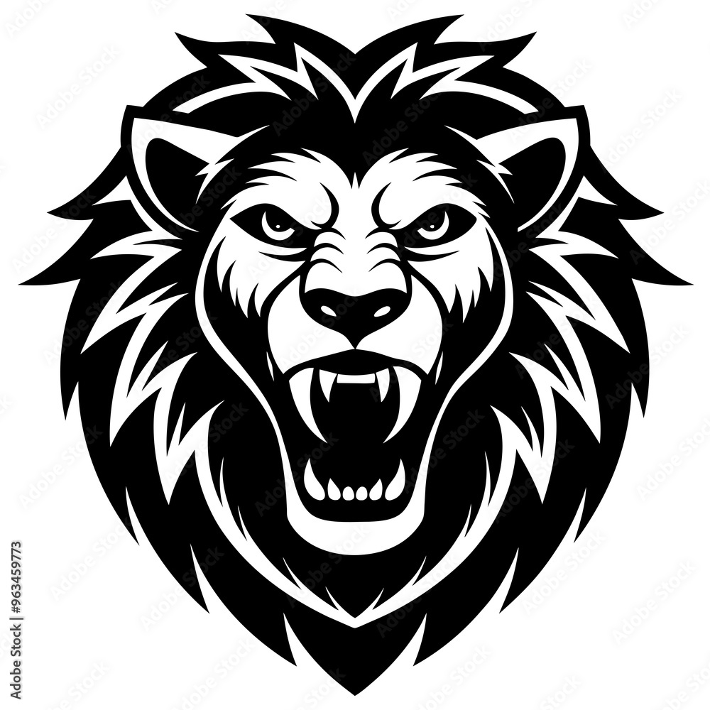 Angry Lion Face Silhouette line art vector illustration art