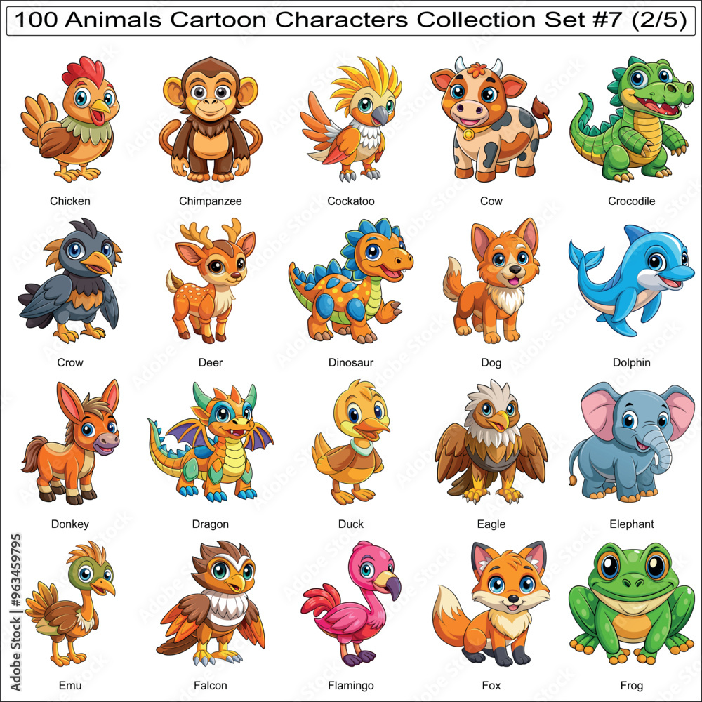 Fototapeta premium Animals Cartoon Characters Collection Set of 100 Isolated Animals Part 2