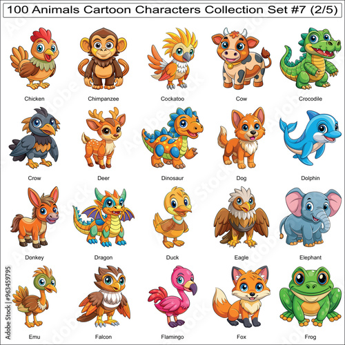 Animals Cartoon Characters Collection Set of 100 Isolated Animals Part 2
