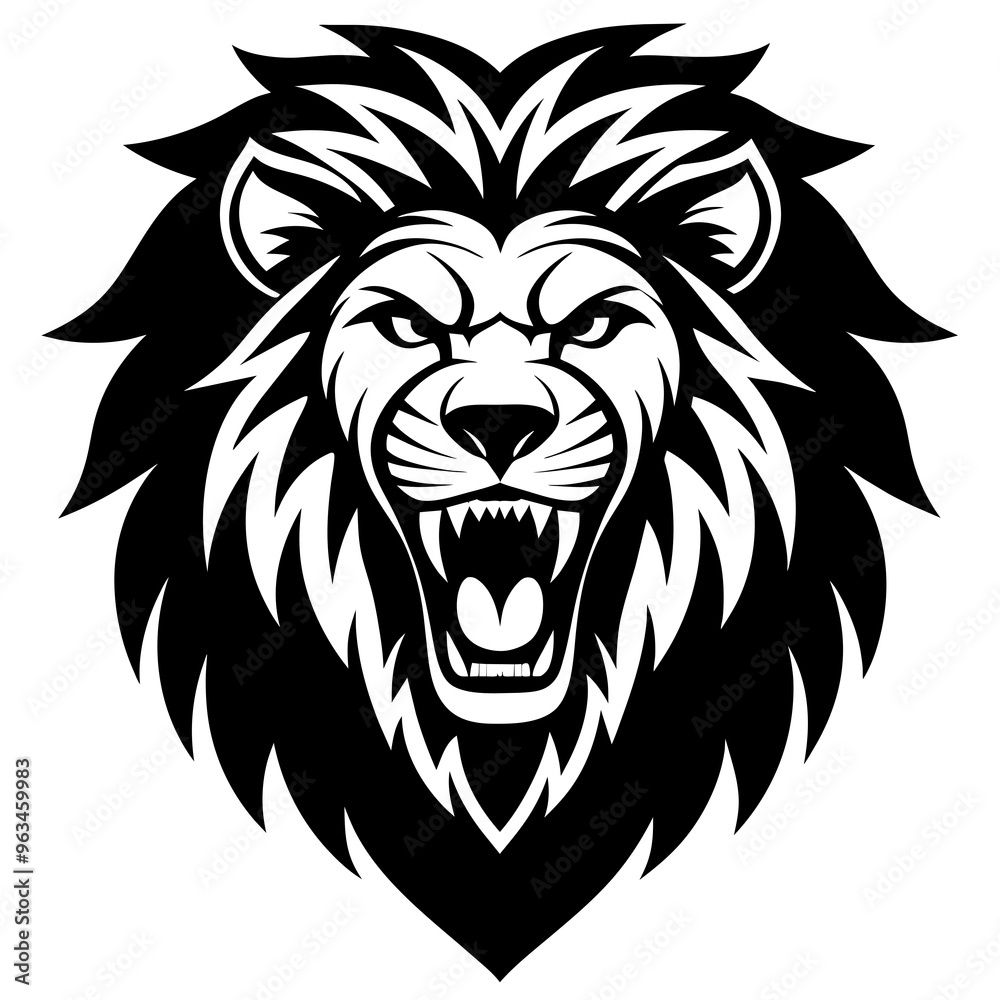 Fototapeta premium Angry Lion Face Silhouette line art vector illustration art
