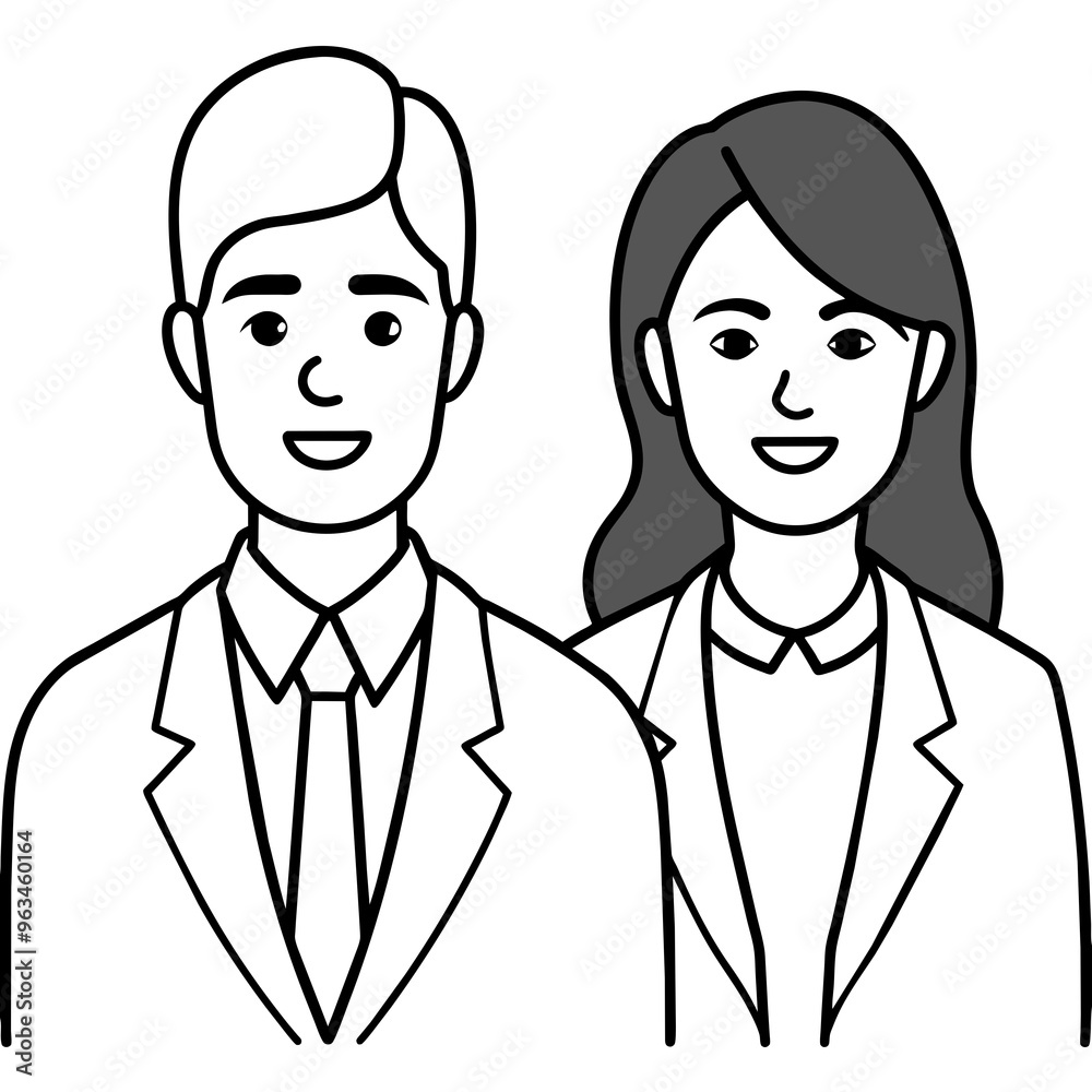 Man And Woman Business Line art vector illustration Man And Woman Business Line art vector illustration