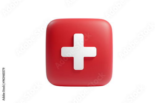 Red 3D Medical Cross Icon | Isolated on Transparent & White Background | PNG File with Transparency