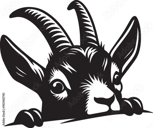 Goat peeking silhouette vector art illustration