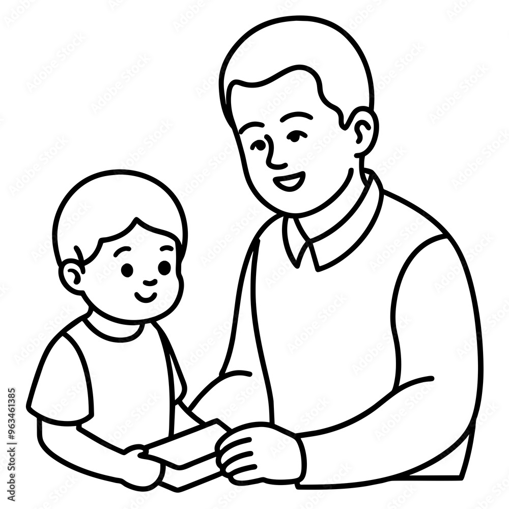 Father and son vector line art drawing for fathers day illustration Father and son vector line art drawing for fathers day illustration