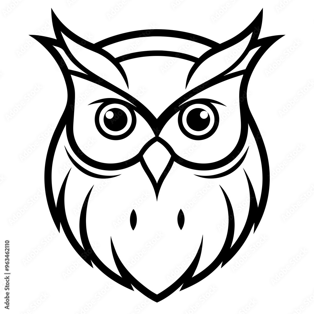 Owl Angry Furious face animal bird silhouette and line art vector art illustration Owl Angry Furious face animal bird silhouette and line art vector art illustration