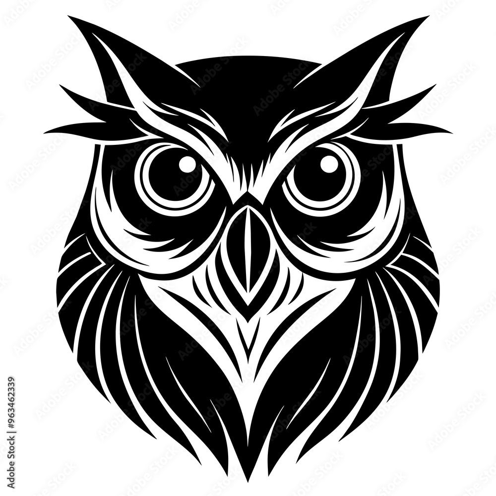 Obraz premium Owl Angry Furious face animal bird silhouette and line art vector art illustration
