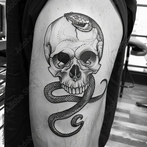 Skull with Snake Tattoo