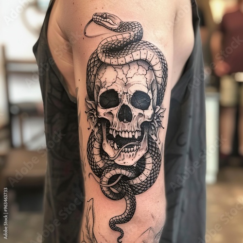 Skull with Snake Tattoo