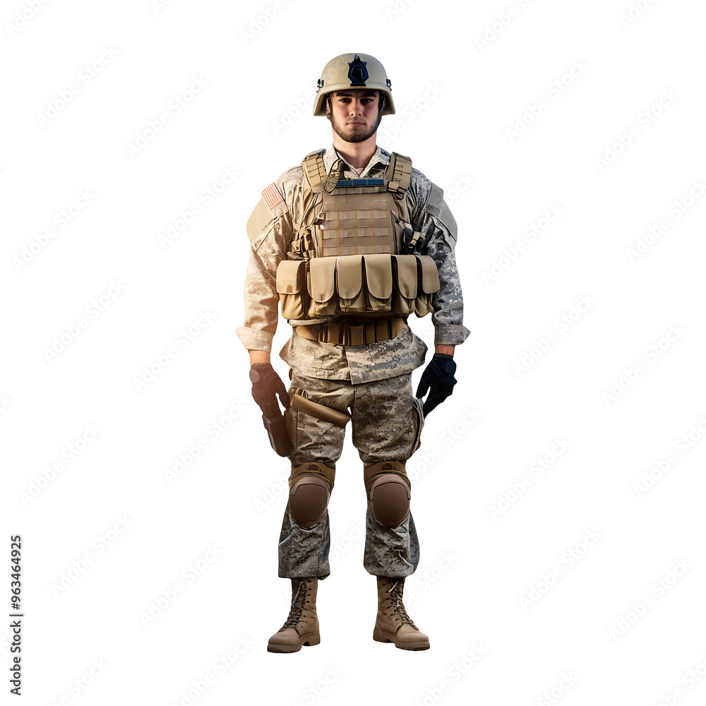 soldier in uniform, standing and facing forward soldier in uniform, standing and facing forward