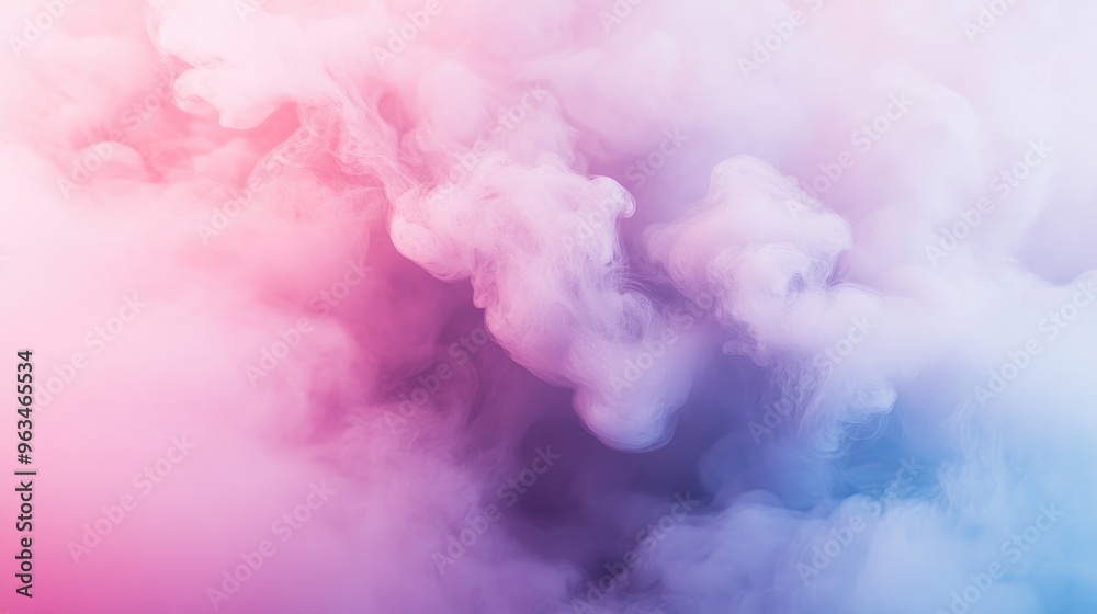 Fototapeta premium Slow-motion capture of pastel-colored smoke rising and dispersing in a soft, ethereal manner against a light backdrop