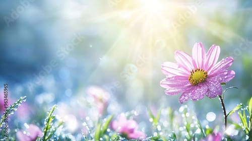 Freshly bloomed flower in a dewy meadow