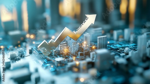 Giant interest rate symbol breaking through a downward arrow