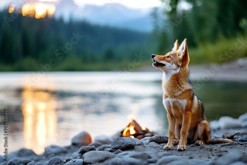 Coyotes yipping in the distance, a haunting yet beautiful sound that mingles with the crackle of the campfire, reminding campers of the wilderness photo