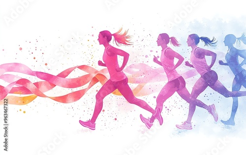 Dynamic illustration of a woman running, showcasing motion and energy through vibrant colors and graceful movement.