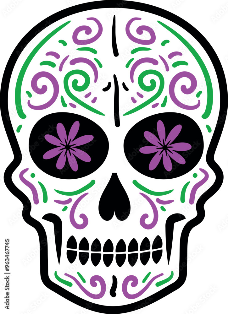 Flat isolated sugar skull. Mexian skull illustration vector. Flat isolated sugar skull. Mexian skull illustration vector.
