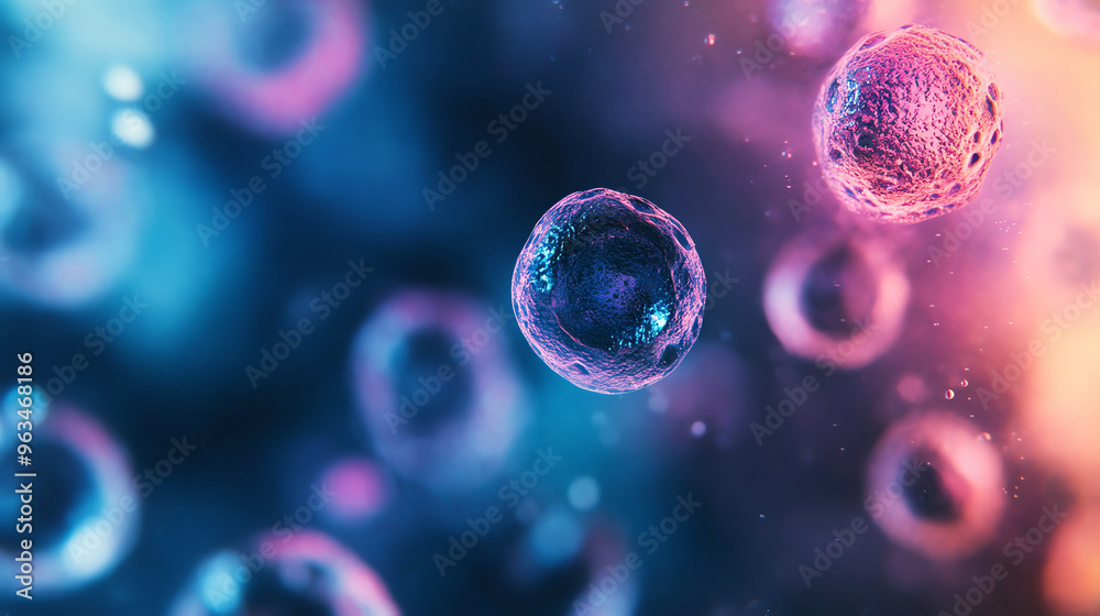 Detailed view of cellular structures under a microscope in a cytology lab, soft lighting, sharp detail, modern biological study Detailed view of cellular structures under a microscope in a cytology lab, soft lighting, sharp detail, modern biological study