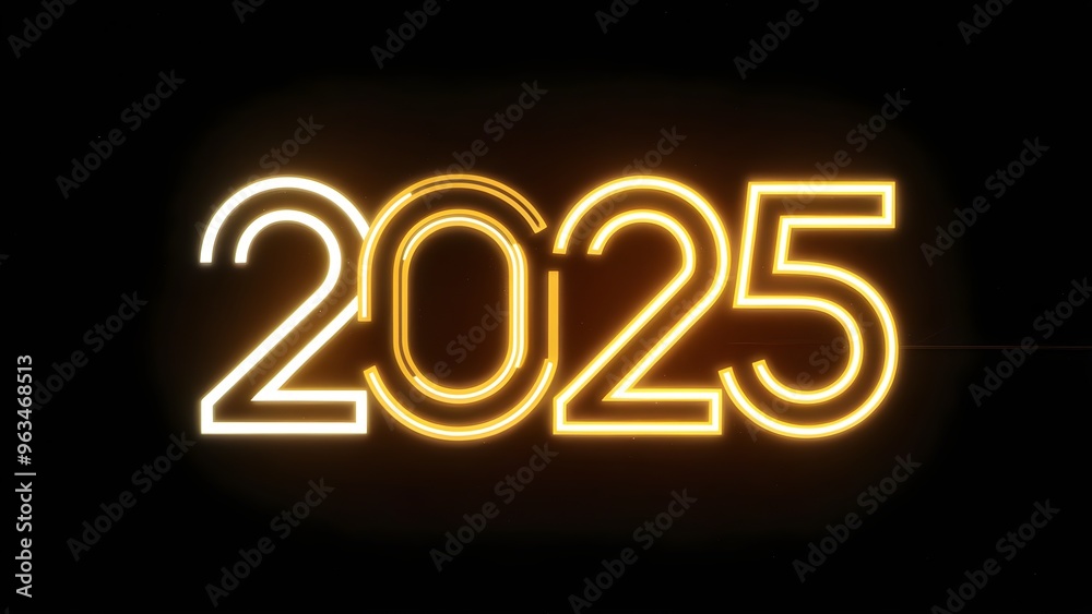 Brightly colored number 2025 reflecting the new year on black background. Artwork created Brightly colored number 2025 reflecting the new year on black background. Artwork created