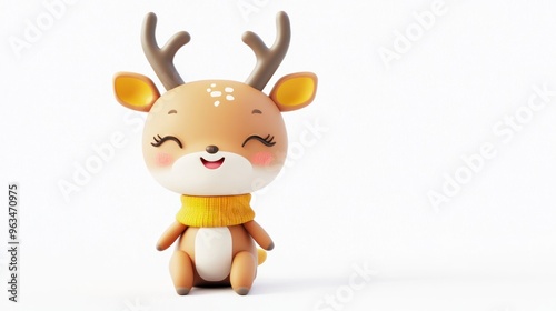 A cute, cartoonish deer character with antlers and a cheerful expression, wearing a sweater.