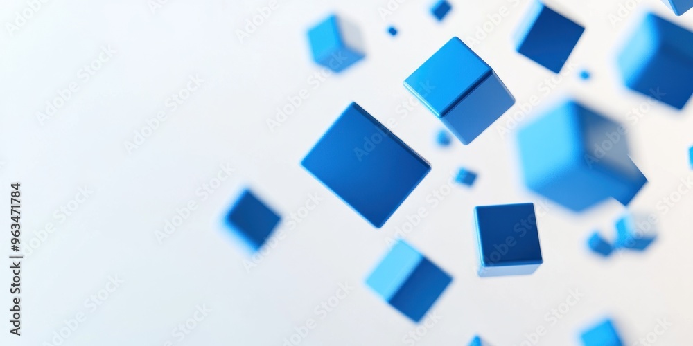 Floating Blue Cubes on a White Background Floating Blue Cubes on a White Background