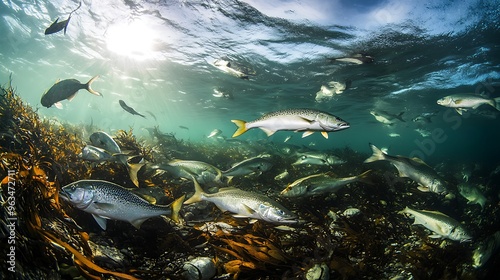 Depleted fish stocks in an overfished and warming ocean, highlighting the ecological imbalance and threats to food security posed by climate change. photo