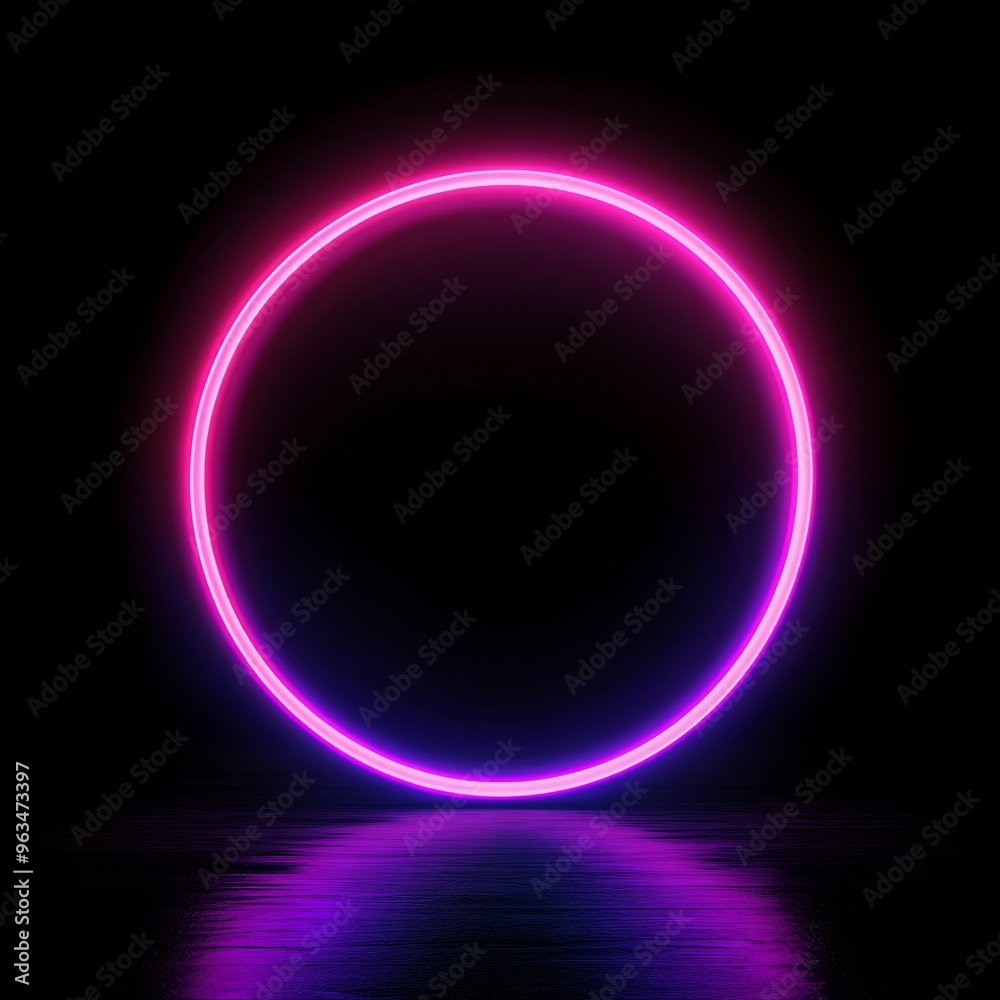 A vibrant, glowing neon pink circle reflects beautifully on a dark surface, creating a striking modern aesthetic A vibrant, glowing neon pink circle reflects beautifully on a dark surface, creating a striking modern aesthetic