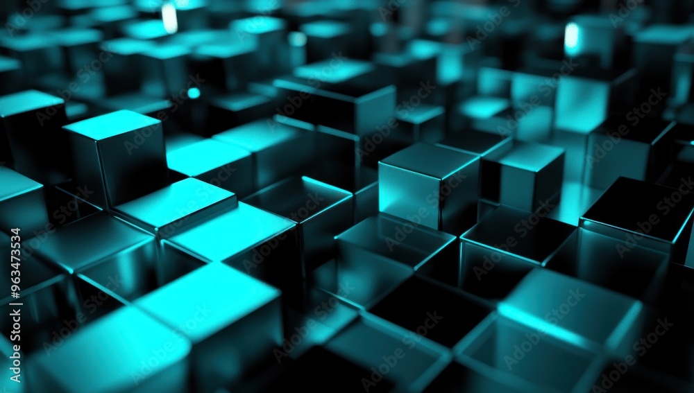 Abstract Turquoise Cubes Pattern Abstract Turquoise Cubes Pattern