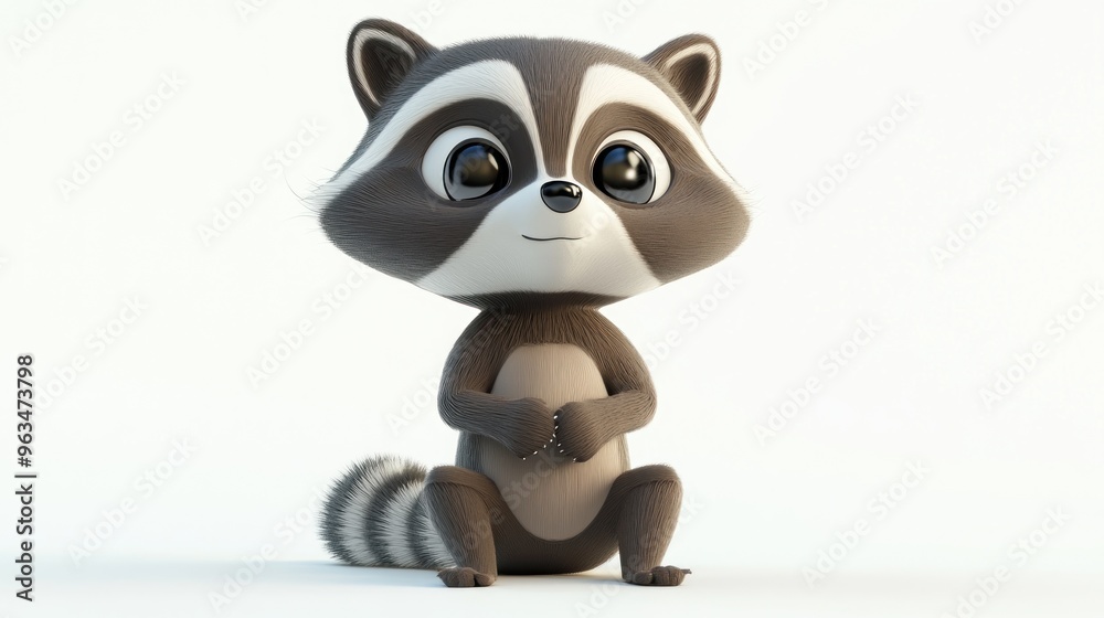 Naklejka premium A cute, cartoonish raccoon character sitting and smiling.