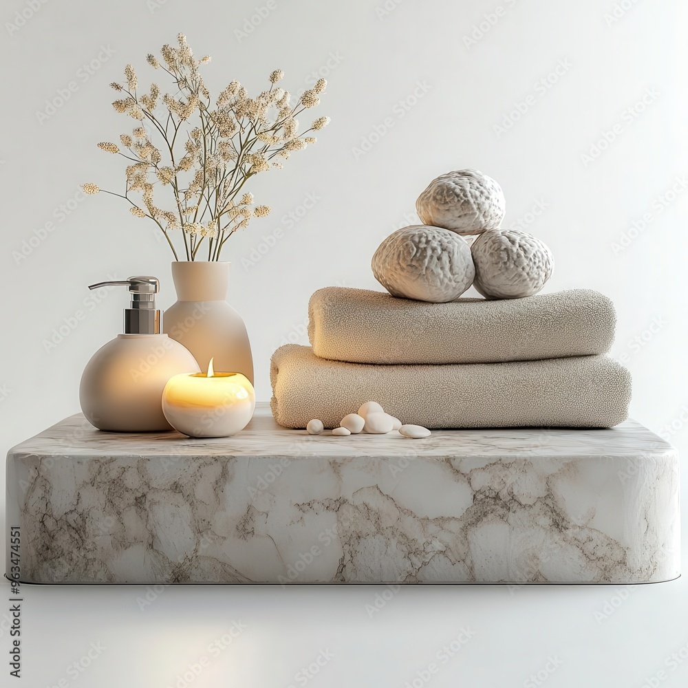 Luxurious spa setting, relaxation element, realistic rendering, neutral tones, isolated on white background Luxurious spa setting, relaxation element, realistic rendering, neutral tones, isolated on white background