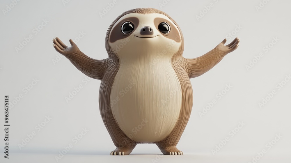 Obraz premium A cute, cartoonish sloth character with a friendly expression and outstretched arms.
