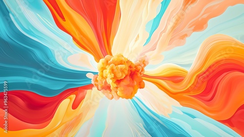 A vibrant abstract explosion of colors, merging reds, oranges, and blues in a dynamic swirling pattern, perfect for artistic projects.