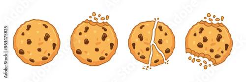 Cookies icons set in flat style. Tasty biscuits vector illustration on isolated background. Chocolate bakery sign business concept.
