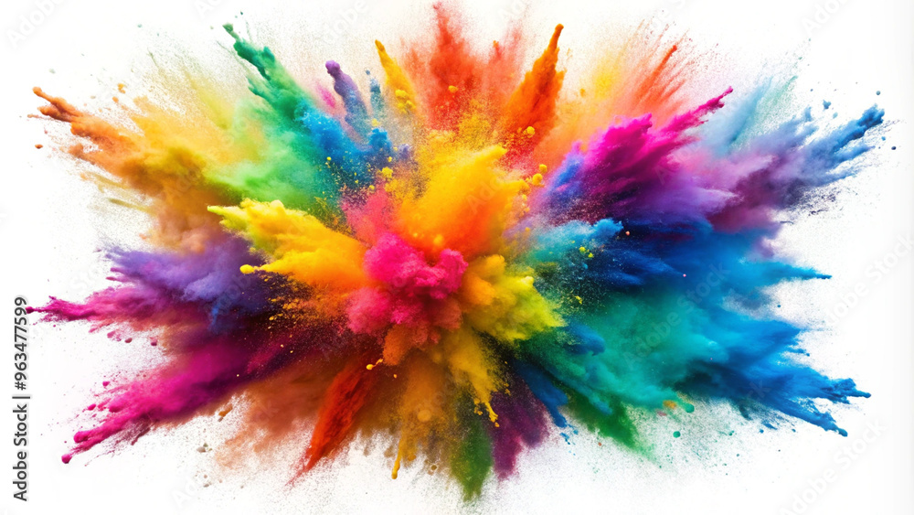 Rainbow color powder explosion burst on white background. Rainbow color powder explosion burst on white background.