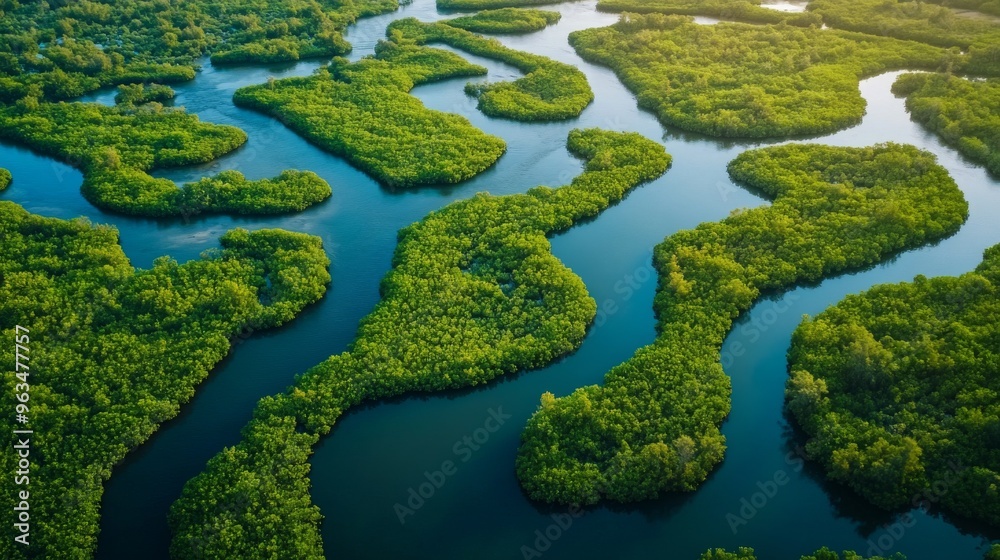 Aerial View of River Delta with Lush Green Vegetation Aerial View of River Delta with Lush Green Vegetation