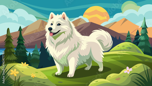  Samoyed dog in exmoor national park vector art illustration photo