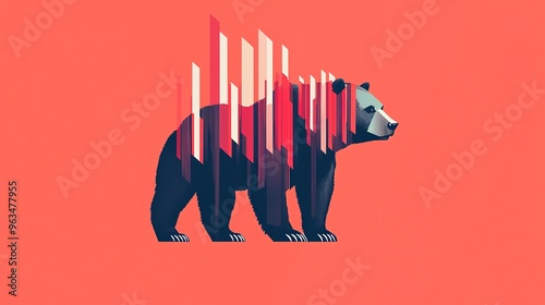 Stylized bear illustration with vibrant colors and geometric patterns, perfect for modern art and wildlife enthusiasts. photo